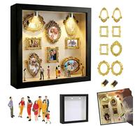 DIY Mini Museum Silhouette Box, Shadow Box Frame with Gold Mini Frames, Miniature People Figures and Lights, Mini Museum Picture Frame for Photos Memory Display, Photo Frame Gifts for Women Men