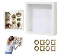 DIY Mini Museum Silhouette Box with LED Light - Creative Memory Display Shadow Box Kit, Gold Mini Frames & Figurines for Valentine‘s Day, Wedding Anniversary, Home Decor Gift (White with Lights)