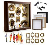 DIY Mini Museum Silhouette Box with LED Lights, Premium Gold Mini Frames & Detailed Figurines, Mini Museum Picture Frame Display for Anniversary, Wedding, Birthday, Home Decor (Brown)