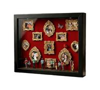 DIY Mini Museum Silhouette Box with Light, Wooden Shadow Box Frame with Mini Gold Photo Frames & Figurines, DIY Memories Picture Display for Wedding, Birthday, Home Decor