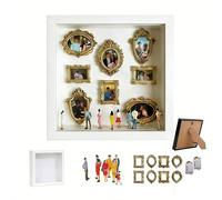 DIY mini Museum with Golden mini Frames, Figures & LED Lighting (25x25 cm) for Personal Memories, Weddings, Birthdays & Home Decor (White)