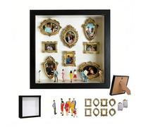 DIY mini Museum with Golden mini Frames, Figures & LED Lighting (25x25 cm) for Personal Memories, Weddings, Birthdays & Home Decor (Black)
