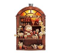 DIY Mini Wooden House Model Kit with LED Light, Magnetic Back Miniature Scene Decor, Compact Handmade Craft Ornament for Fridge Desktop Gift (Hedgehog)