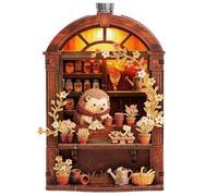 DIY Mini Wooden House Refrigerator Magnets, 3D Book Nook Craft Kit with LED Light,Cute 3D Puzzles Tiny Room Craft Ornament for Fridge, Desk, Office