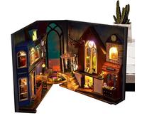 DIY Miniature Book Corner Kit, DIY Book Corner Kit for Adults - 3D Puzzle Bookend Shelf Insert | Decorative Bookends with LED Light, Bookend Set Model Kit