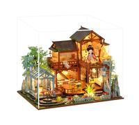 DIY Miniature Dollhouse Garden Villa Architectural Model,3D Chinese Ancient Style Dollhouse,Comes with LED Lights and Dust Cover,Creative Craft Gift,Dollhouse Model for Birthday Gift (Dust Cover)