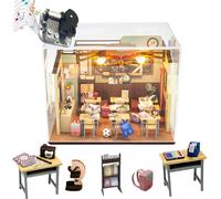 DIY Miniature Dollhouse Kit Back to School House Wooden Miniatures House Crafts DIY Model Kits Christmas Birthday Gifts for Men and Women Friend (with Dust Cover)