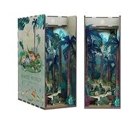DIY Miniature Dollhouse Kit Bookshelf Insert - Personalized Dinosaur Book Nook Kit, 3D Wooden Puzzle Model Building Kit with Assembled Bookends