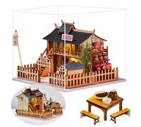 DIY Miniature Dollhouse Kit Chinese Style Japanese style Model teenagers Assembled Toy Presents House with LED Light for Surprise Chirstmas (Inn（With dust cover）)
