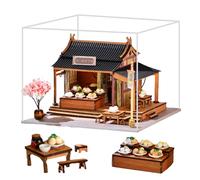 DIY Miniature Dollhouse Kit Chinese Style Japanese style Model teenagers Assembled Toy Presents House with LED Light for Surprise Chirstmas (Baozi Shop （With dust cover）)