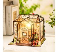 DIY Miniature Dollhouse Kit, Mini 3D Doll House Kit with Furniture and LED Light, 1:24 Scale Creative Flower House, Bookshelf Decor, Wooden Greenhouse Craft Kit for Adults, Gift for Birthday Valentine