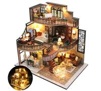 DIY Miniature Dollhouse Kit, Mini House Building Kit for Adults, Tiny House Making Kits with LED Light & Furniture, Hobby Craft Christmas Decorations Birthday Gifts for Family & Friends