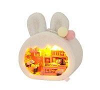 DIY Miniature Dollhouse Kit, Plush Bears Home Miniature House Kit,Tiny House kit with Furniture, Great Handmade Crafts Gift for Birthday Valentine's Day (Bunny's Dessert Shop)