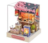 DIY Miniature Dollhouse Kit with Furniture, 1:24 Scale Creative Room Mini Wooden Doll House Plus Dust Proof for Kids Teens Adults (Sakura Noodle Shop)