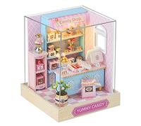 DIY Miniature Dollhouse Kit with Furniture, 1:24 Scale Creative Room Mini Wooden Doll House Plus Dust Proof for Kids Teens Adults (Yummy Candy)