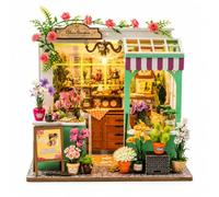 DIY Miniature Dollhouse Kit with LED Lights - Flora's Garden 3D Wooden Puzzle Craft Set Adults & Teens, Build Your Mini House, Desk & Bookshelf Decoration, Creative Birthday Book Nook