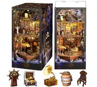 DIY Miniature House Dollhouse Kit for Adult, 3D Creativity Booknook Bookshelf Decor Model Build with LED Light, Gifts for Friends/Family (Houseboat)