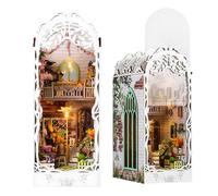 DIY Miniature House Dollhouse Wooden Bookcase Garden House Miniature Kit with LED Light, Decor Bookends, 3D Puzzles Craft Hobby Book Nook Kit