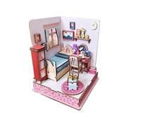 DIY Miniature House Kit - 3D Wooden Puzzle, Bedroom Scene Model | Craft Assembly Toy Set Size Display Decor, Detailed Furniture Build Project Gift Idea Desk Bedside Living Area