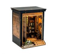 DIY Miniature House Kit, 3D Wooden Puzzle Bookend Bookshelf Insert Decor with LED Light, Tiny Model House for Adults to Build, for Family Friends