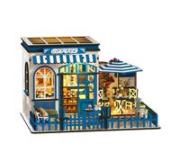 DIY Miniature House Kit, Coffee Shop Book Nook Kit, Mini Building Kit, Dollhouse Kit for Adults and Teens, 3D Wooden Puzzles with LED Light, Craft Kit for Family and Friends(Sunny Coffee Shop)