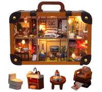 DIY Miniature House Kit in Suitcase Design, Japan Style Guest House Scene with LED Lighting, Craft Model with Multi-Room Division, Decorative Object for Desk and Living Area, Creative Craft Project