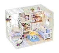 DIY Miniature House Kit Kitten Diary House with Furniture & LED, Doll House Kit with Dust Proof Cover,DIY Dollhouse Miniature Kit for Adults,3D Wooden Craft Mini Model Kit,Birthday Gifts Home Decor