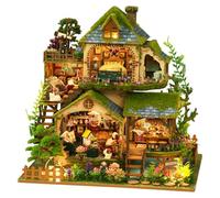 DIY Miniature House kit: Mini House Building Kit for Adults Teens, Wooden Dollhouse Miniature Kits with LED Lights, Tiny Model Hobby Craft Gift Home Decor, Forest Adventure