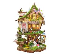 DIY Miniature House Kit Rowen's Treehouse Fairy House Model kit with LED | Mini Dollhouse Fantasy Forest Cabin, 3D Wooden Book Nook Puzzle for Adults, Stress Relief Home Decor Gift for Family Friends