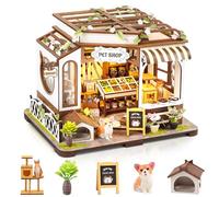 DIY Miniature House Kit,Tiny House Pet Shop with Furniture & LED,DIY Dollhouse Miniature Kit for Adults Teen,Mini House Building kit,3D Wooden Craft Mini Model Kit,Birthday Gifts Home Decor