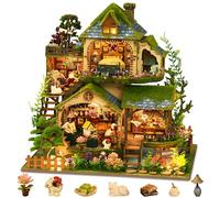 DIY Miniature House Kit, Victorian Dollhouse Kit, 3D Wooden Puzzles Bookshelf Craft Kits, Mini Doll House Building Kit for Adults Teen(Forest Cottage)