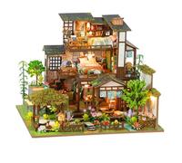 DIY Miniature House Kits: Villa Tiny House Kit with LED Light, Wooden Dollhouse Miniature Kits for Adults Teens, Mini House Building Kit Craft Gift for Home Decor, Bamboo Spring Courtyard