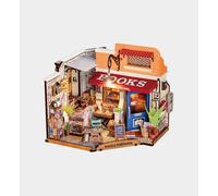 ROBOTIME DIY Miniature House Kit - Corner Bookstore - Wooden - Brown - Rustic European - 1:3 Scale