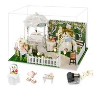 DIY Miniature Wedding Ceremony Garden Kit - Elegant Bridal Scene Dollhouse with Optional Couple Figurines & Music Movement - Romantic Craft Gift (Wedding A)