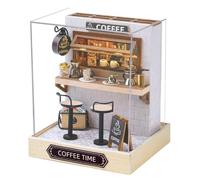 DIY Miniature Wooden Dollhouse Furniture Kit, Handmade Doll House with LED/Dust Cover,Creativity Woodcrafts Toys for Adult Friend Lover Birthday Gift (Coffee Time)