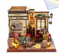 DIY Miniature Wooden House Kit, Mini Tavern Model with Warm LED Lighting, Craft Kit, Decorative Street Scene Model as a Gift