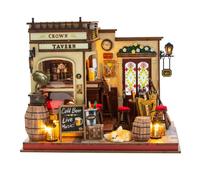 DIY Miniature Wooden House Kit, Mini Tavern Model with Warm LED Lighting, Craft Kit, Decorative Street Scene Model as a Gift