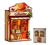 Diy Miniature Wooden House Model Fridge Magnet Kit, Magnet Building Doll House 3D Puzzles With Led Light for Fridge & Desk Bookshelf Decor, 3D Puzzles Tiny Room Crafts Ornament Gifts (Coffee Bear)