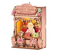DIY Miniature Wooden House Model Fridge Magnet Kit, Magnet Building Food Theme Doll House with Led Light for Refrigerator&Desk Bookshelf Decor,Cute 3D Puzzles Tiny Room Craft Ornament Gifts (Style A)