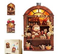 DIY Miniature Wooden House Model Fridge Magnet Kit - Magnet Building with LED Light for Refrigerator & Desk Decor, Cute Tiny Room Craft Ornament (hedgehog)