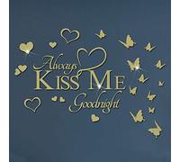 DIY Mirror Butterfly Wall Sticker Always KISS ME Goodnight Quotes Wall Decal, VAZZOLA 3D Butterflies Heart Acrylic Décor Art Murals Home Decoration for Living Room Office Bathroom (Silver) (s02)