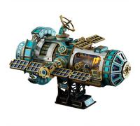 DIY Model Kit for a Spaceship with Mechanical Drive in the Style of a Space Station, Creative 3D Wooden Model Kit (White/511 Pieces)