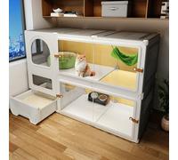 DIY Modular Cat Enclosure with Litter Pan, Transparent Playpen for Indoor Cats, Easy Assembly PP Panels & Secure Locking for Safe Feline Exercise and Rest