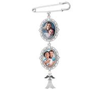 Diy Moonstone Brooch Frame Pin With Double Photo Frame, Wedding Bouquet Charm, Rhinestone Angel Pin For Bride