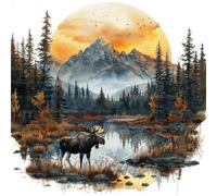 DIY Moose Mountain Sunset Paint by Numbers Kits Drawing Paintwork on