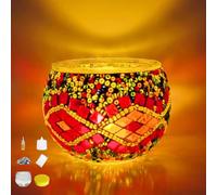 DIY Mosaic Candle Holder Kit Vintage Handmade Turkish Glass Tealight | Moroccan Lantern Living Room Bedroom Home Scented Candlestick Table Dining Room Wedding Party Christmas Church Decor