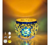 DIY Mosaic Candle Holder Kit Vintage Handmade Turkish Glass Tealight | Moroccan Lantern Living Room Bedroom Home Scented Candlestick Table Dining Room Wedding Party Christmas Church Decor