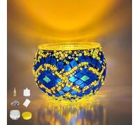 DIY Mosaic Candle Holder Kit Vintage Handmade Turkish Glass Tealight | Moroccan Lantern Living Room Bedroom Home Scented Candlestick Table Dining Room Wedding Party Christmas Church Decor