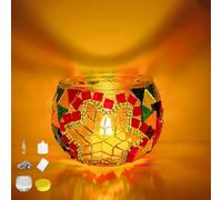 DIY Mosaic Candle Holder Kit Vintage Handmade Turkish Glass Tealight | Moroccan Lantern Living Room Bedroom Home Scented Candlestick Table Dining Room Wedding Party Christmas Church Decor