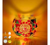 DIY Mosaic Candle Holder Kit Vintage Handmade Turkish Glass Tealight | Moroccan Lantern Living Room Bedroom Home Scented Candlestick Table Dining Room Wedding Party Christmas Church Decor